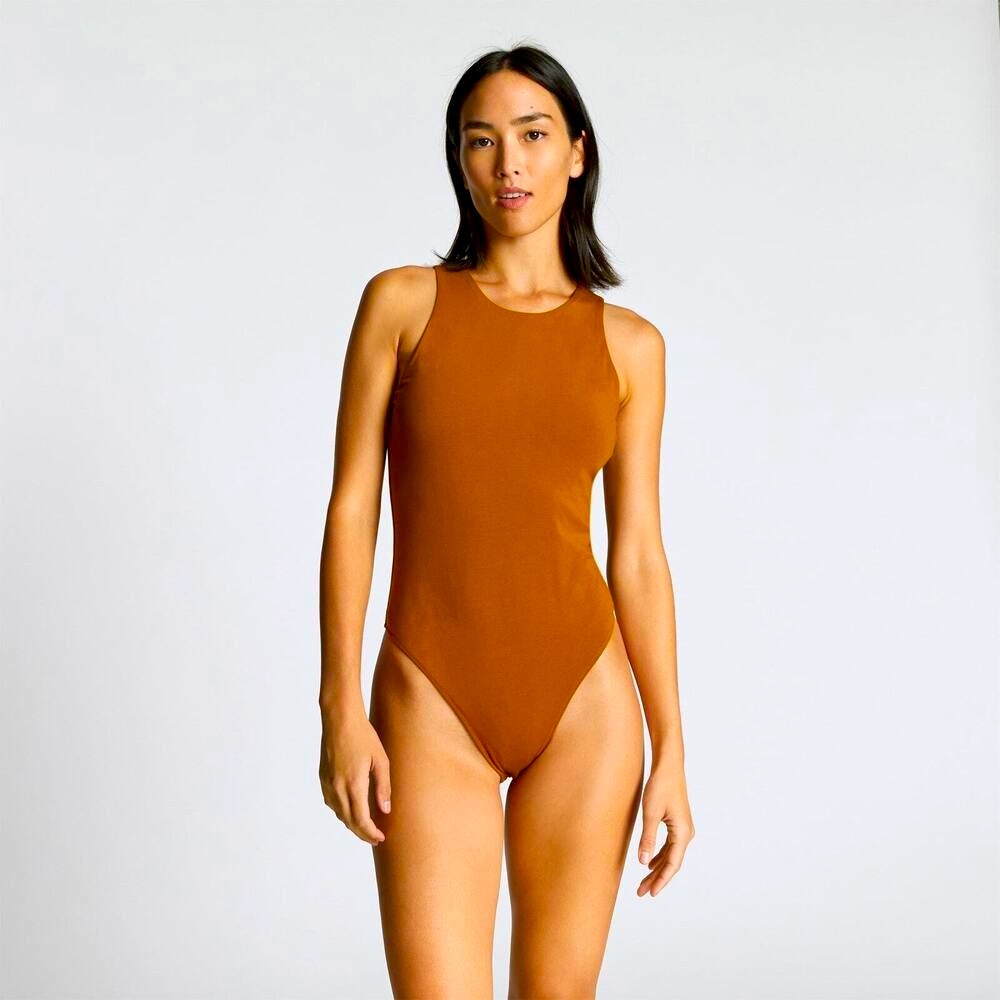 *EVERLANE* The Cutaway Tank Bodysuit Brown Base - Size M